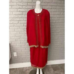 Hosanna Design Women Red & Gold Embellish 3 Pcs Skirt Set Size 2XL
